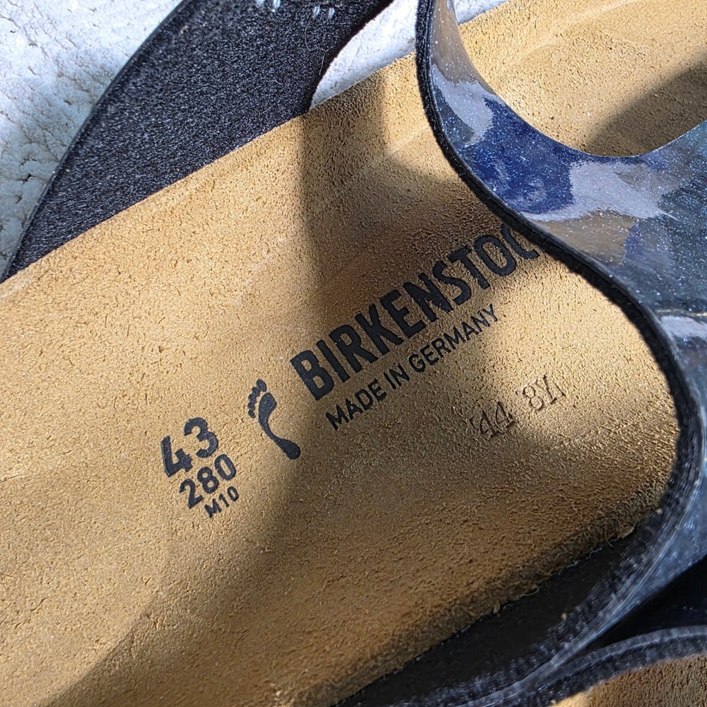 Birkenstock Gizeh Navy Blue Metallic Snake Toe Post Sandals 43 Women 12 NIB - Picture 3 of 5